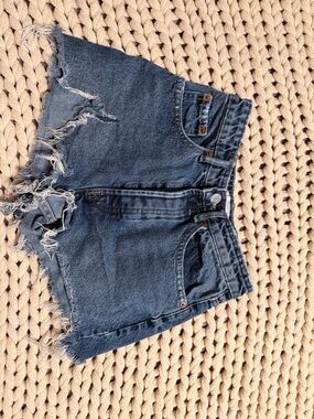 Zara High-Waist Distressed Denim Shorts - Blue